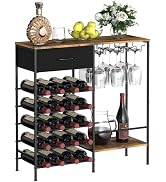 MOOACE Wine Rack Freestanding Floor, Wine Bar Cabinet with Wine Storage and Glass Holder, Mini Ho...