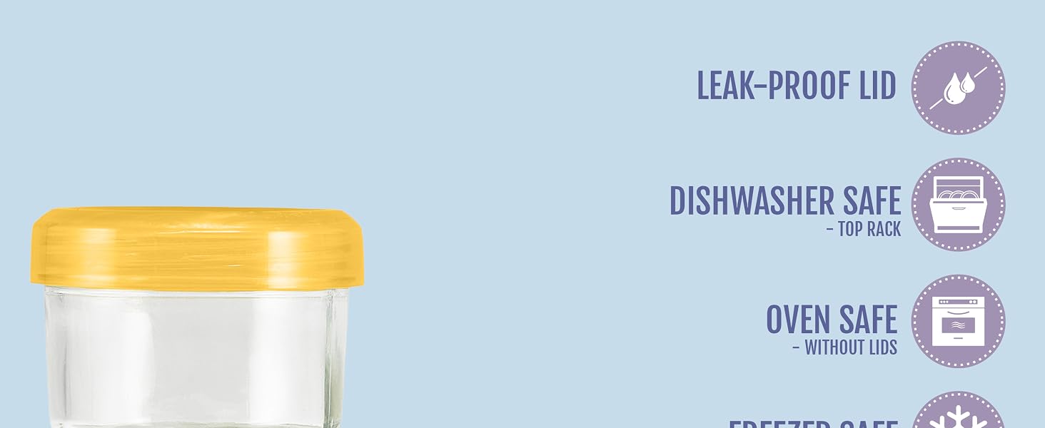 Ello glass condiment containers leak-proof, dishwasher and oven safe