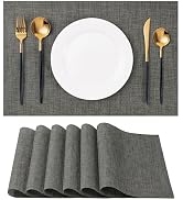 Placemats Set of 6 Washable Indoor/Outdoor Vinyl Place Mats for Dining Table Durable Non-Slip Hea...