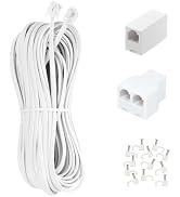 Long Telephone Extension Cord 100FT, White, Phone Cable Line Wire with Standard RJ11 Plug, 1 Phon...