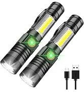 iToncs LED Rechargeable, 2000 Lumens Super Bright Magnetic Flashlight with COB Work Light, Waterp...