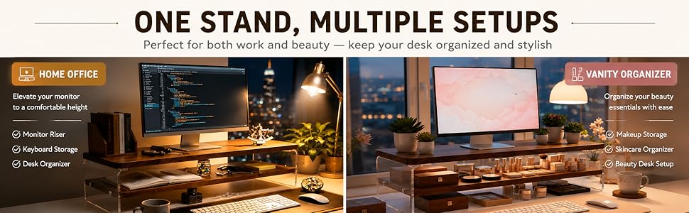 Dark walnut acrylic monitor riser for office and vanity setups