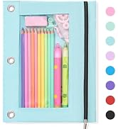 SUNEE Pencil Pouch for 3 Ring Binder, Large Zipper Pencil Case with Clear Window, 3 Reinforced Gr...