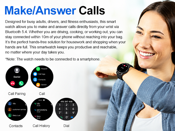 Bluetooth 5.4 smartwatch: answer/make calls. For drivers, busy adults. No need to grab phone.