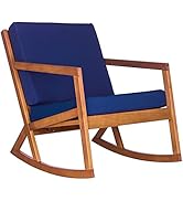 SAFAVIEH Outdoor - Vernon Rocking Chair - Natural & Navy - Solid Wood with Cushion - Shaker-Inspi...