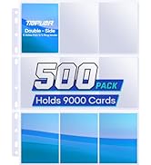 Tioplior 500 Pack Trading Card Sleeve Pages,9 Pockets Double Sided Binder Sheets for 3 Ring Binde...