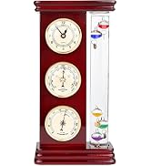 Lily's Home Analog Weather Station with Galileo Thermometer, Precision Quartz Clock (Gold), Barom...