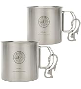 Tactiko 2-Pack 18 oz (550ml) 304 Stainless Steel Camping Mug - Metal Coffee Cup with Folding Hand...