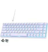 abucow 60% Mechanical Gaming Keyboard, Black Switch Wired Compact Keyboard with Blue Backlight, S...