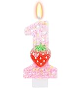FAMGift Strawberry Candle for Berry First Birthday Decor - Number 1 Candle Cake Topper for 1st Bi...