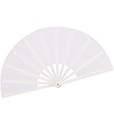 HONSHEN Chinese Hand Fan - Folding Fan with Nylon Cloth, 13 inch (White)