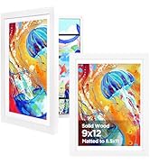 KINLINK 9x12 Kids Art Frames Set of 2, Solid Wood Kids Artwork Frames Changeable with Acrylic Fro...