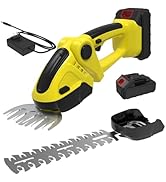 24V Cordless Electric Hedge Trimmer, 2 in 1 Handheld Grass Trimmer & Shears with Removable Rechar...
