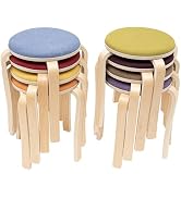 DEIGEHJRE 8pcs Stackable Stool Set,17in H Floor Standing Solid Wood Colored Soft Faced Round Stoo...