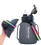 TakeToday Collapsible Water Bottles 40 OZ Motivational Water Bottle with Straw and Paracord Handl...