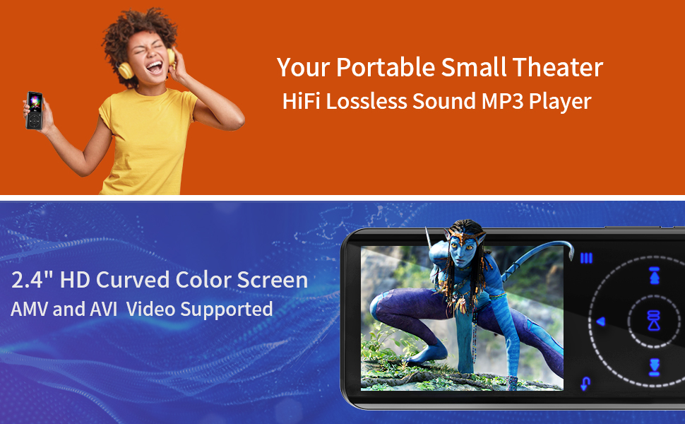 64GB mp3 player with bluetooth 5.3: Portable Lossless Sound Music Player with HD Speaker OTG player