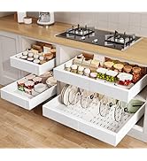 Seinloes 4 Pack Pull out Cabinet Organizer 21"Deep with Raising Pad for Framed Cabinets, Expandab...