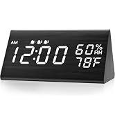 JALL Wooden Digital Alarm Clock for Bedrooms and Office, 3 Alarms with Big Digits, Humidity and T...