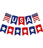 Baluue USA Banner Burlap Bunting 4th of July Decorations 250 Anniversary Patriotic Garland Banner...