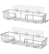 AmazerBath Adhesive Shower Caddy Basket Rack with Hooks, Shower Shelf Wall Mounted, No Drilling S...