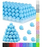 120PCS FIVEIZERO Silicone Beads, 15mm Silicone Beads Lake Blue for Keychain Making Bulk Round Sil...