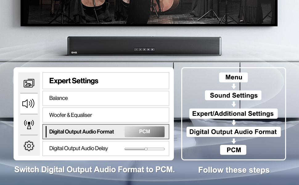sound bars for tv, PCM Settings