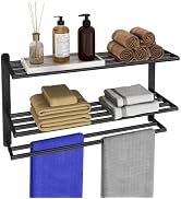 VOTZAAQ Towel Racks for Bathroom, 24 Inch Black Towel Holder, 3 Tier Bathroom Towel Storage, Stai...