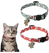 Christmas Cat Collar Breakaway 2 Pack, Cat Collar with Bell & Charms, Adjustable Kitten Cute Chri...