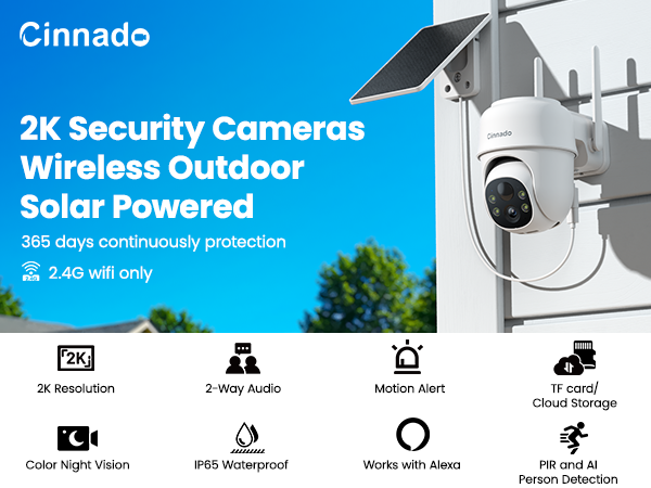 B6 2K Security Cameras Wireless Outdoor Solar Powered