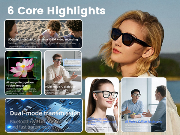 Faifxo Smart Camera Glasses with 1080P Video Recording, Translation Bluetooth Sunglasses