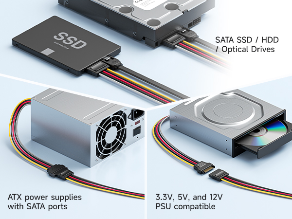 15 Pin SATA Power Extension Cable
