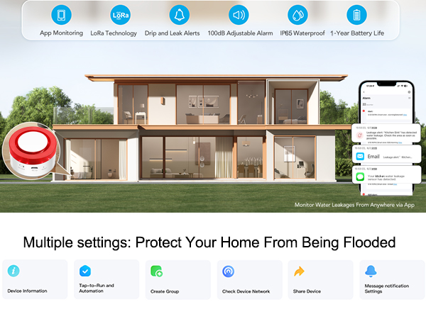 Wi-Fi Water Leak Detector Kit Smart Water Sensor Alarm with App Alerts