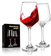 FrutPunch Red Wine Glasses Set of 2, Hand-Blown Crystal Clear Wine Glasses, 15OZ,Thin Rim, Long S...