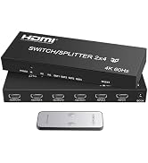 4K@60Hz HDMI Switch Splitter 2 in 4 Out with Remote, avedio Links 2x4 HDMI Splitter Switcher 4K w...