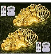 JMEXSUSS 2 Pack Battery Operated Rope Lights Outdoor Waterproof, Total 200LED 66ft 8 Mode/Remote ...