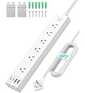 Inhwatek Surge Protector Power Strip, Mountable Power Strip, 6ft Flat Plug Extension Cord with Mu...