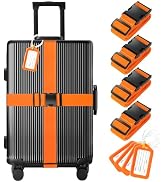 8 Pack Luggage Straps and Tags Set (4 Straps, 4 Tags), Luggage Straps for Suitcases TSA Approved ...