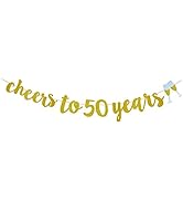 GOER Gold Glitter cheers to 50 years Champagne Glasses Banner for 50th Birthday Party Decorations