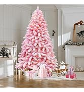 Edergoo Christmas Tree 7.5 ft, Pink Prelit Christmas Tree with Lights, Flocked Christmas Tree Pre...