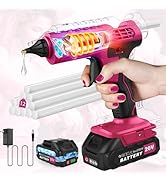 100W Cordless Hot Glue Gun Cordless & Rechargeable(Battery Included), 20V Pink Full Size Hot Glue...