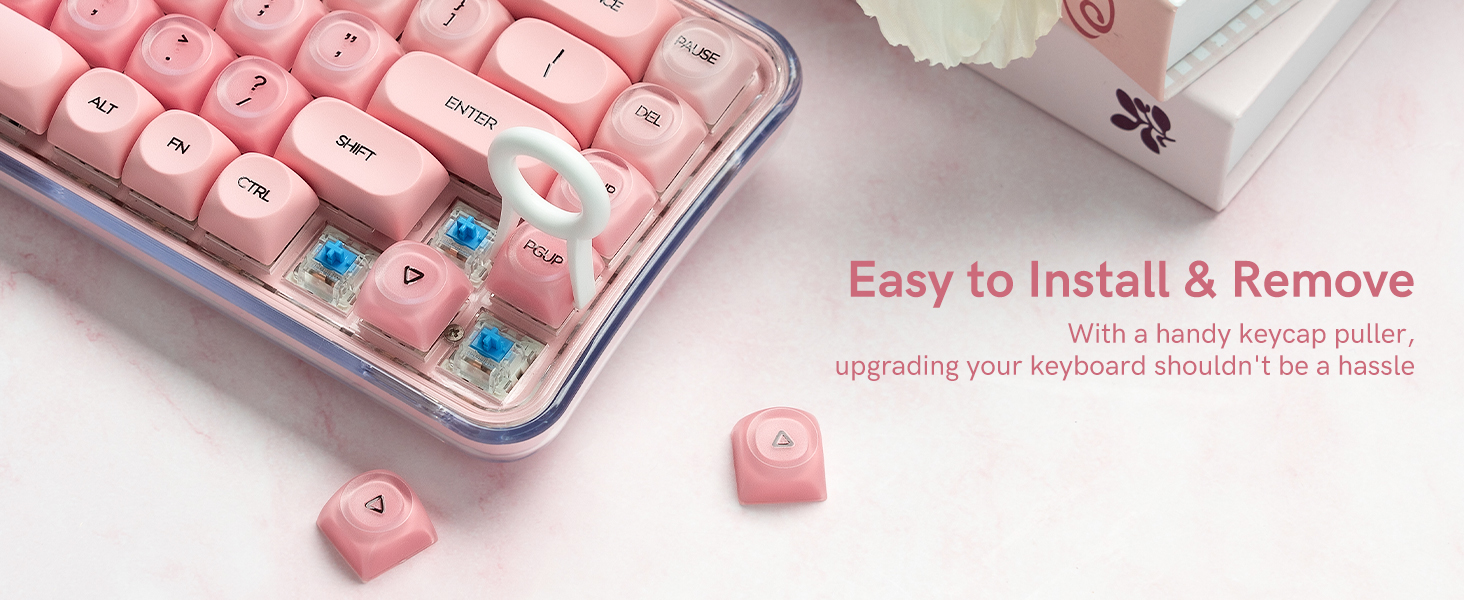 It's easy to install and remove keycaps, as there's a handy keycap puller