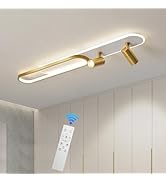 Linovix Modern Ceiling Light 39.3Inch with 2 Spotlights Gold Linear Ceiling Fixture 50w with Remo...