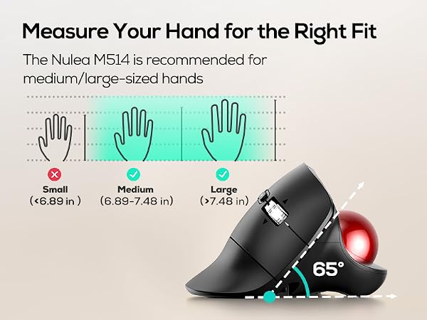 Nulea Wireless Ergonomic Vertical Trackball Mouse Thumb Control