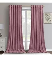 HOMEIDEAS Dusty Pink Mauve Velvet Curtains 52 X 96 Inches, 2 Panels Thick and Luxury Rose Pink Ro...