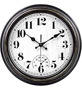 45MinST 12 Inch Indoor/Outdoor Retro Round Waterproof Wall Clock with Thermometer, Silent Non Tic...