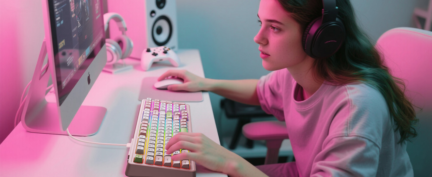Pink cream mechanical keyboard for gaming