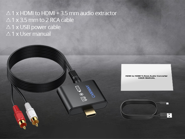 CAMWAY HDMI Audio Extractor,HDMI to HDMI and 3.5mm Audio