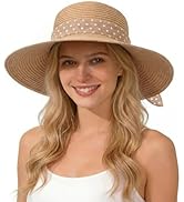 Senker Fashion Sun Hats for Women UV Protection, Wide Brim Beach Straw Derby Hat Packable Floppy ...