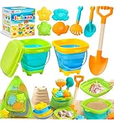 DUDUCOFU Collapsible Beach Sand Toys for Kids Toddlers, Collapsible Sand Bucket with Sifter Sand ...