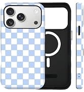 SenRiCase for iPhone 17 Pro Max Case Cute Checkered Phone Case Compatible with MagSafe, Dual-Laye...